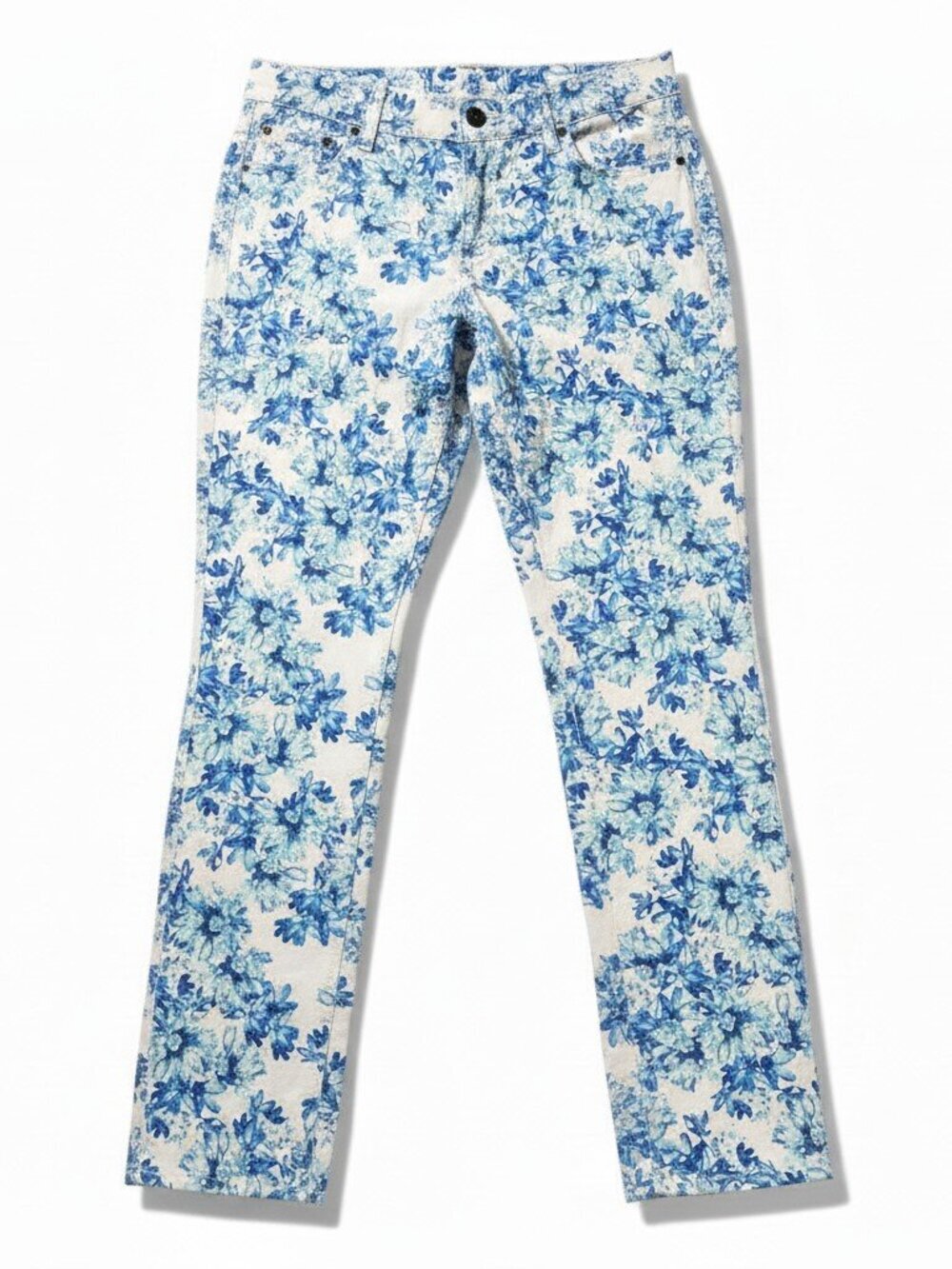 NWOT Garnet Hill Sz 8 Women's Blue/White Floral Denim Slim 5-Pocket Jean Org $88